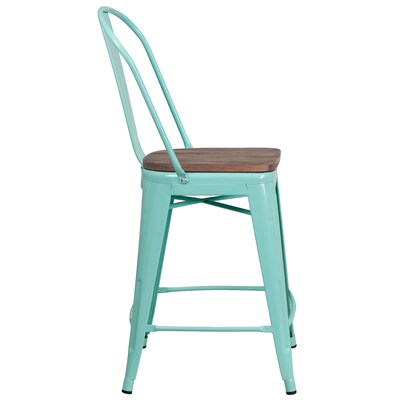Flash Furniture Blake Contemporary Metal Vertical Back Counter Height Stool, Mint Green, 4-Pieces/Pack (4ET353424MINTW)