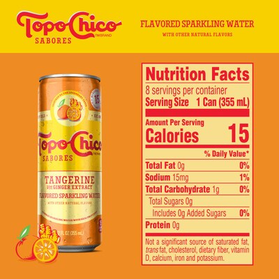 Topo Chico Sabores Tangerine Flavored Sparkling Water, 12 oz., 24 Cans/Carton (412571)