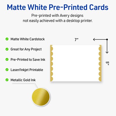 Avery Pre-Printed Gold Edge Dots Design Matte Blank Card, White, 20/Pack (S00-DK8)