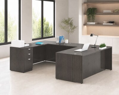 Boss Office Products 71" U-Shaped Desk with File Pedestal, Driftwood (GROUPA3-DW)