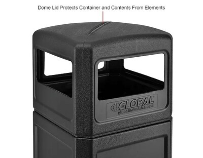 Global Industrial Square Plastic Waste Receptacle w/ Dome Lid, 42 Gallon, Black (641414BK)