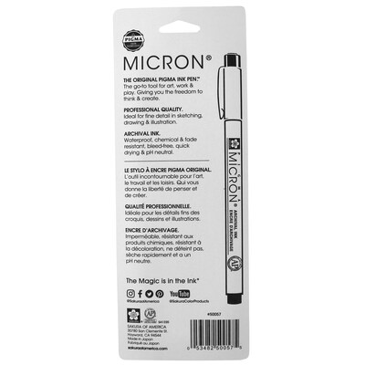Sakura Pigma Micron Pen, Fineliner, Black Ink, 3/Bundle (SAK50057-3)