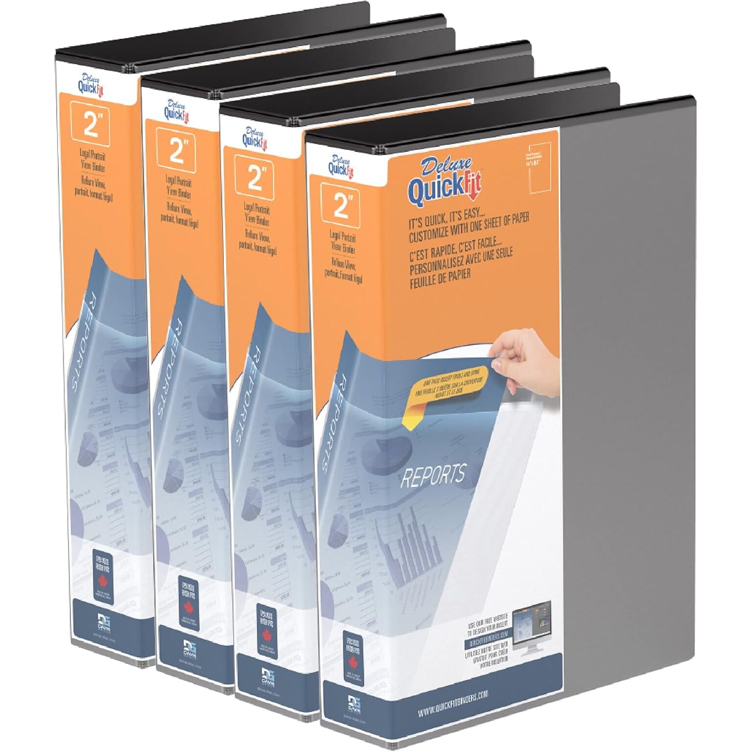 Davis Group QuickFit Heavy Duty 2 3-Ring Standard Binders, D-Ring, Black, 4/Pack (95031P-04)