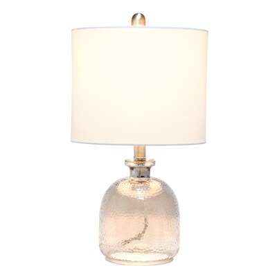 Lalia Home Smokey Gray Hammered Glass Jar Table Lamp with Linen Shade, White (LHT-5013-WH)