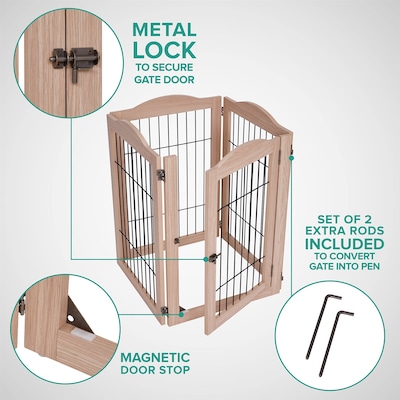 Arf Pets Freestanding 360° Foldable Dog Gate, 4-Panel Extension, 80"W x 31.5"H, Walnut (APDGWM4P)