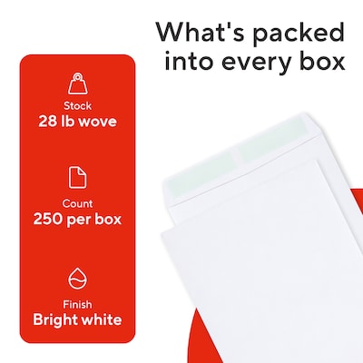 Staples 9 x 12 Gummed Catalog Envelopes, White Wove, Strong Adhesive Flap, Durable Mailing Envelopes, 250/Box