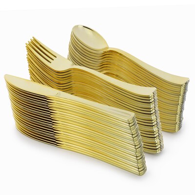 Elama Plastic Dinnerware Set, White/Gold, 150 Pieces/Set (935124340M)