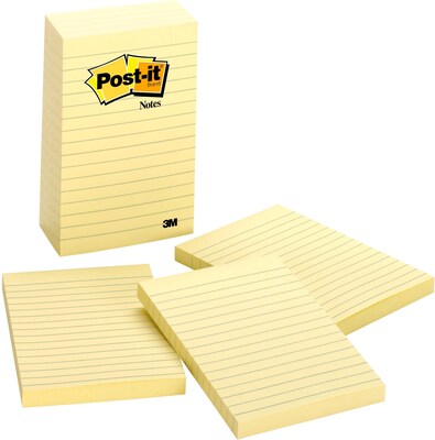 Post-it Notes, Canary Yellow, Lined, 4 in x 6 in, 100 Sheets/Pad, 5 Pads/Pack (660-5PK)