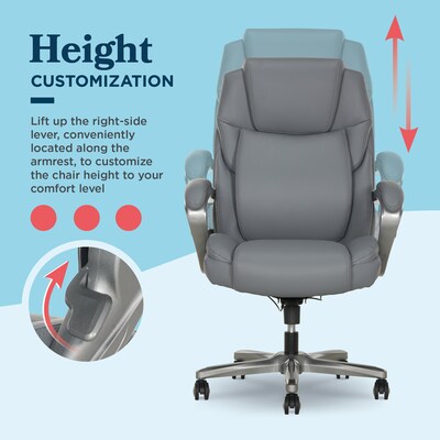 La-Z-Boy Niall AIR Lumbar Pro+ Ergonomic Vegan Leather Executive Big & Tall Chair, 400 lb. Capacity, Cool Gray (60114-CGRY)