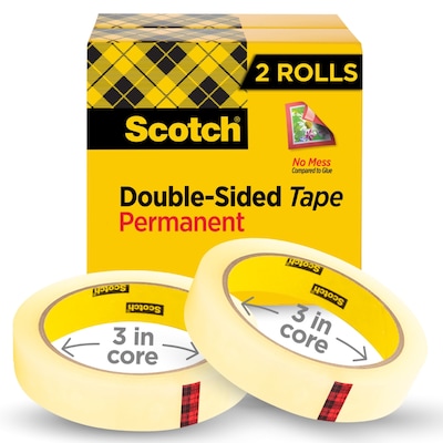 Scotch Permanent Double Sided Tape Refill, 0.75 x 36 yds., 3 Core, Clear, 2/Pack (665-2P34-36)