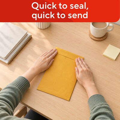 Staples 6 x 9 Self-Sealing Catalog Envelopes, Brown Kraft, Strong Peel & Seal Closure, Heavyweight Mailing Envelopes, 100/Box