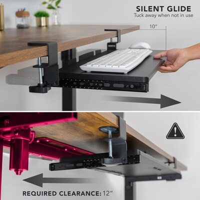Mount-It! Adjustable 24"W Clamp-On Keyboard and Mouse Tray, Black (MI-7180)