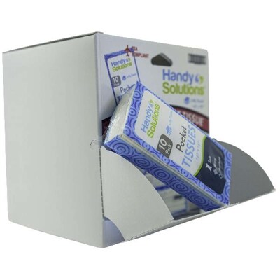 Handy Solutions Pocket Facial Tissue, 3 Ply, 10 Tissues/Pack, 10 Packs/Dispensit Box, 12 Dispensit Boxes/Carton