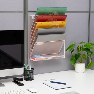 Mind Reader 5-Pocket Metal Mesh Mountable Wall File, Letter Size, Pink (MAGSTACK-PNK)