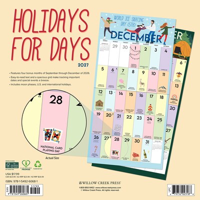 2027 Willow Creek Holidays for Days 12 x 12 Monthly Wall Calendar (60681)