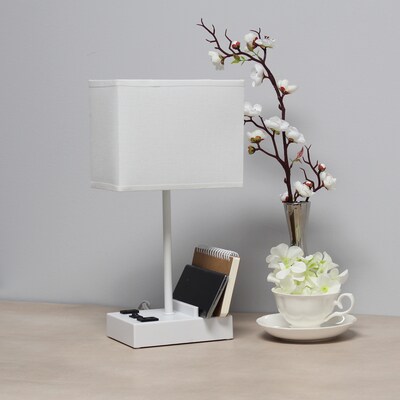 Simple Designs Rectangular Multi-Use 1 Light 15.3" LED Table Lamp with 2 USB Ports and Charging Outlet, White (LT1110-WOW)