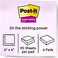 Post-it Recycled Super Sticky Notes, 4" x 4", Oasis Collection, Lined, 90 Sheets/Pad, 6 Pads/Pack (675-6SST)