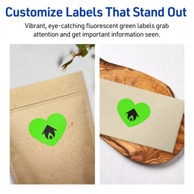 Avery Heart Shaped Laser/Inkjet Multipurpose Labels, 2-9/32" x 1-27/32", Neon Green, 240/Pack (94603)