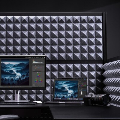 Luxor Studio Modular Wall Room Divider System Acoustic Panel, 70" H x 70" W, Freestanding, Gray, PET (PPWL002)