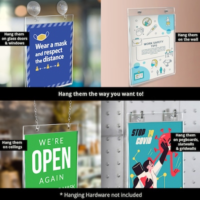 Azar Displays Wall Hanging Sign Holder, 5" x 7", Vertical, Wall Mounted, Clear, Acrylic, 10/Pack (162722)