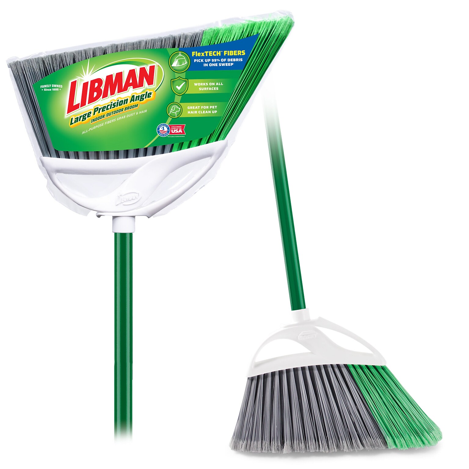 Libman Large Precision Angle 13 Broom, Steel Handle, 6/Carton (205)