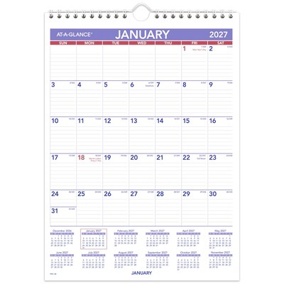 2027 AT-A-GLANCE 8 x 11 Monthly Wall Calendar, White/Purple (PM1-28-27)