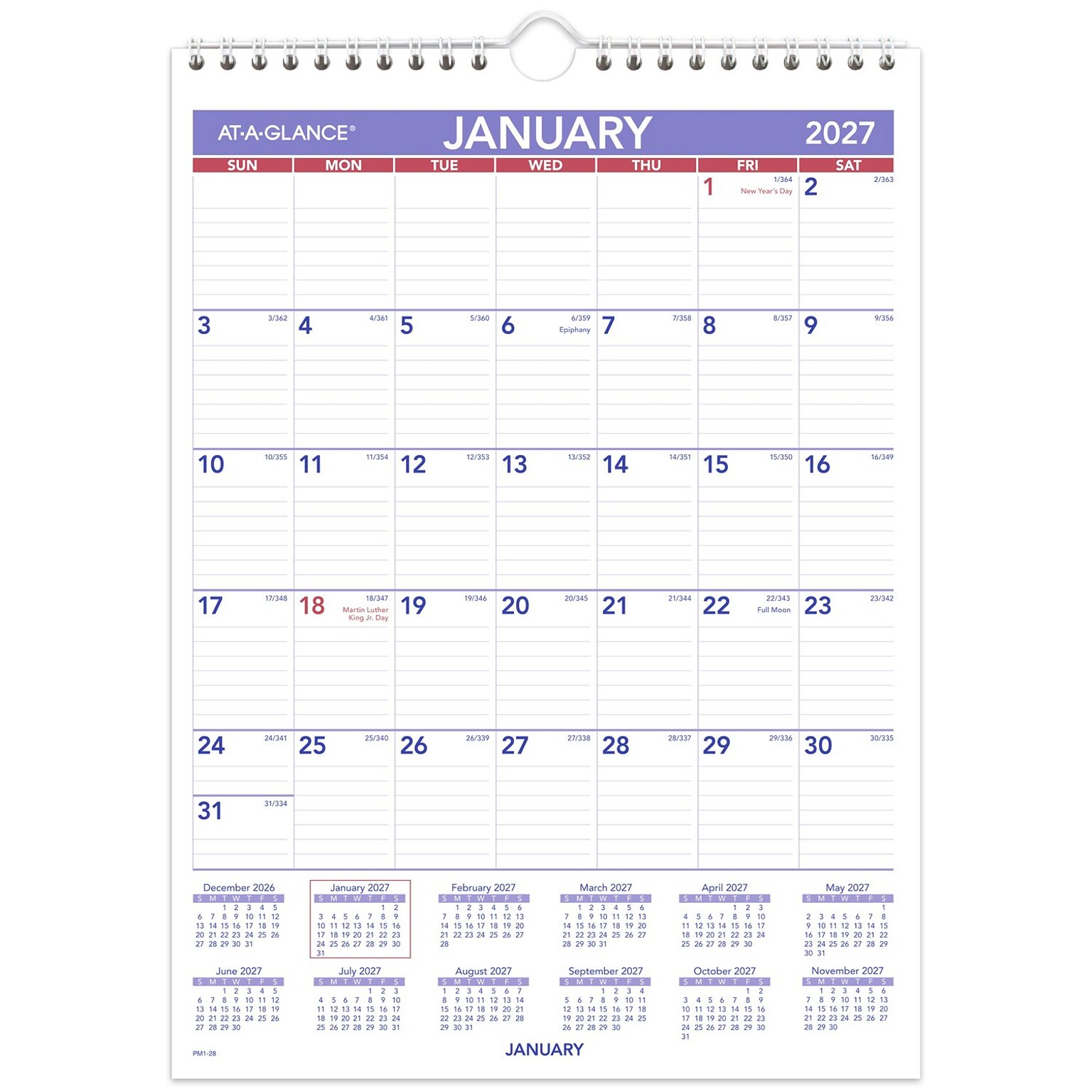 2027 AT-A-GLANCE 8 x 11 Monthly Wall Calendar, White/Purple (PM1-28-27)