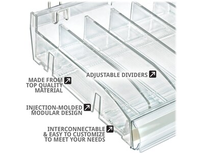 Azar 3.5" x 12" Pegboard 6-Compartment Cosmetic Tray, Clear, 2/Pack (225899-DIVIDER-2PK)