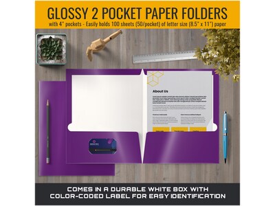 Better Office Glossy 2-Pocket Portfolio Folder, Purple, 25/Pack (80184-25PK)