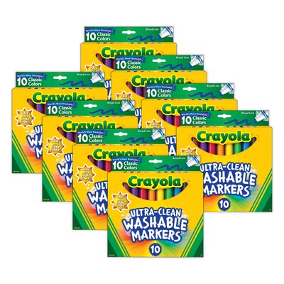 Crayola Ultra-Clean Washable Kids Marker, Broad Tip, Assorted Colors, 10/Pack, 8 Packs/Bundle (BIN58