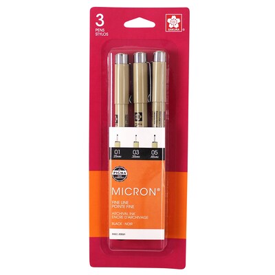 Sakura Pigma Micron Pen, Fineliner, Black Ink, 3/Bundle (SAK30061-3)