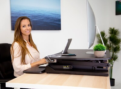 Mount-It! 36"W Electric Adjustable Standing Desk Converter with USB Charging Port, Black (MI-7927E)