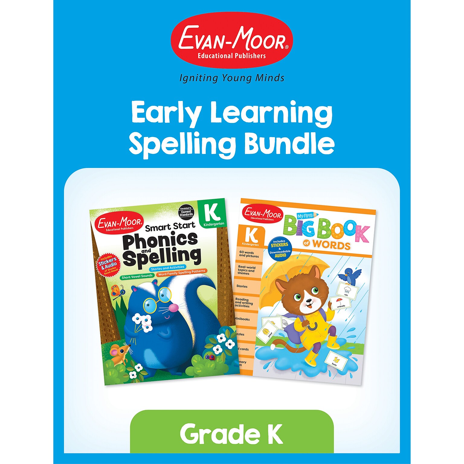 Evan-Moor Early Learning Spelling Activity Book Bundle, Grade K Workbook, 2/Set (EMC6275)