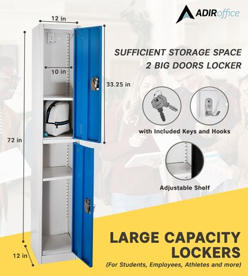 AdirOffice 72'' 2-Tier Blue Storage Locker, 4/Pack (629-202-BLU-4PK)