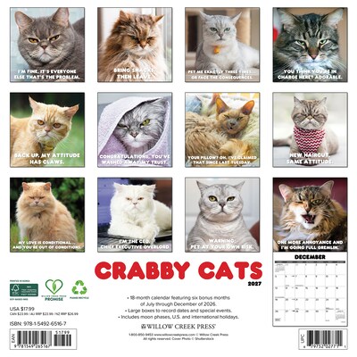 2027 Willow Creek Crabby Cats 12 x 12 Monthly Wall Calendar (65167)