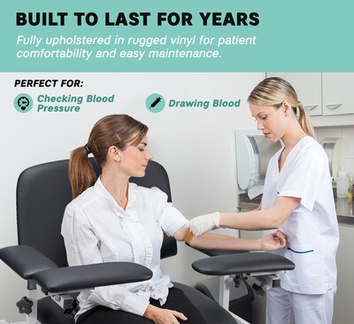 Viva Comfort Extra Wide Adjustable Bariatric Phlebotomy Blood Drawing Chair, 500 lbs. Capacity, Black (ADI997-01-BLK-HD-MK)