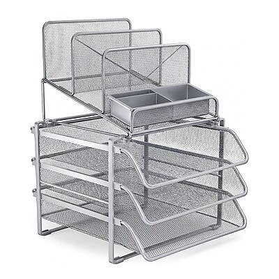 TRU RED™ All-In-One 10-Compartment Wire Mesh Compartment Storage, Silver (TR57531)