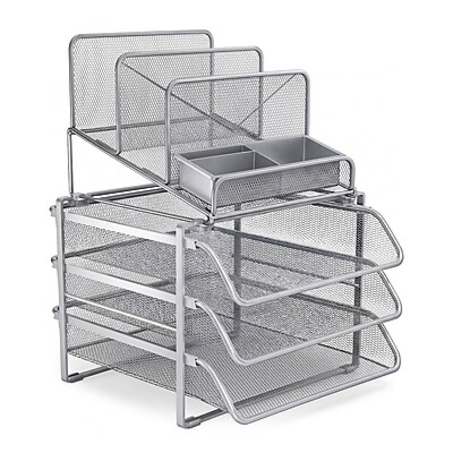 TRU RED™ All-In-One 10-Compartment Wire Mesh Compartment Storage, Silver (TR57531)