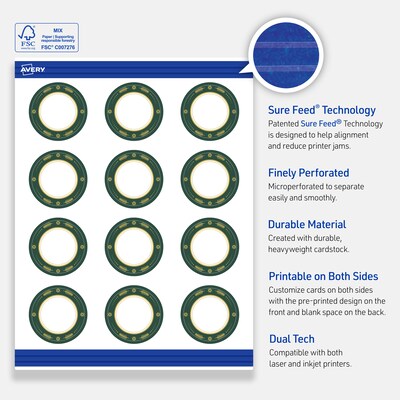 Avery Gold-Green Border Matte Blank Card, White, 120/Pack (S00-FDK)