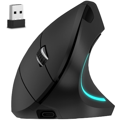 Delton S12 Wireless Vertical Optical 2.4 GHz USB-C Mouse, Black (DMERG12-WR )