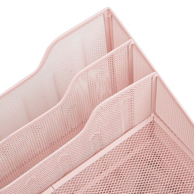 Mind Reader 5-Compartment Metal Desk Organizer, Pink (MESHBOX5-PNK)