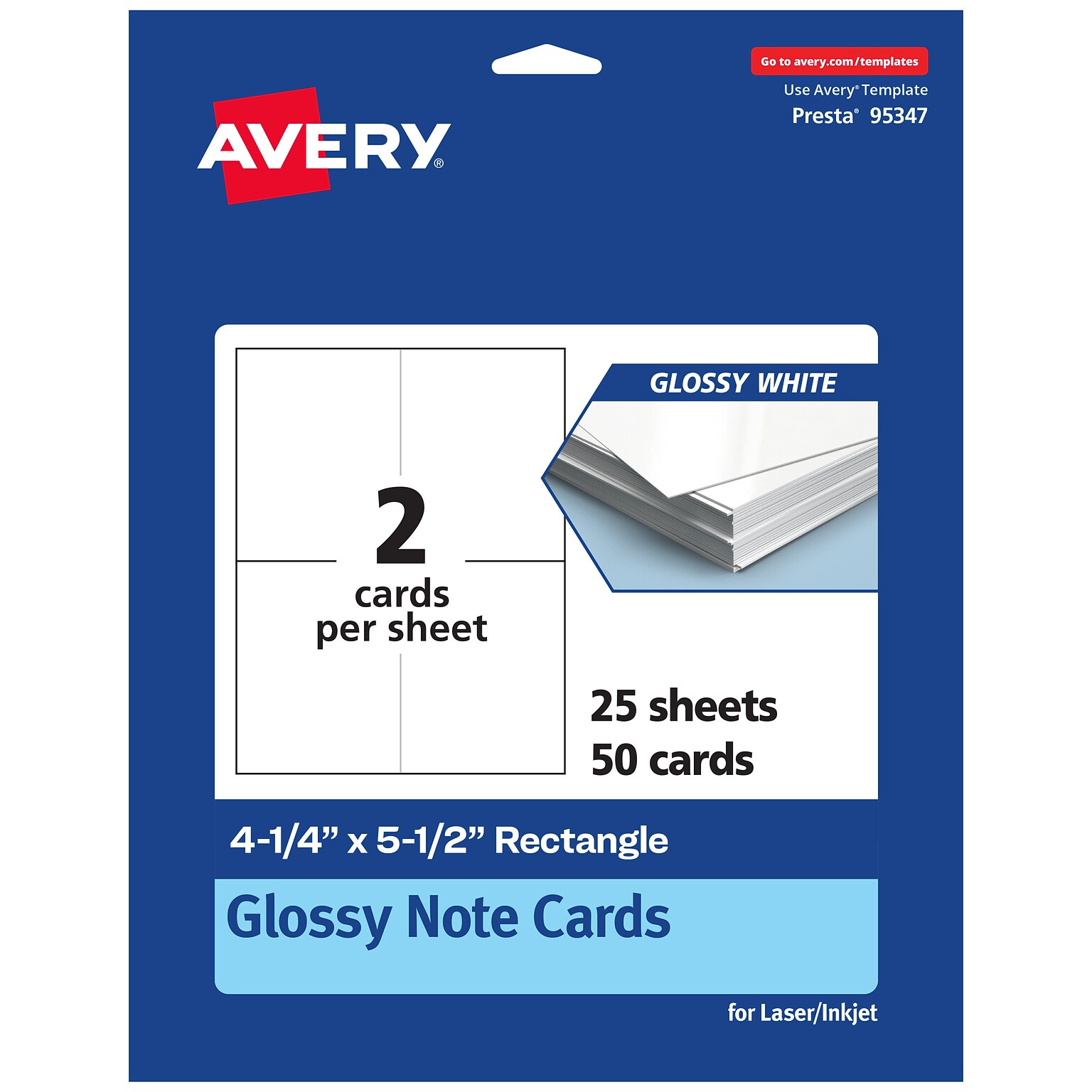 Avery Integrated Cards, 4.25 x 5.5, Glossy White, 50/Pack (95347)