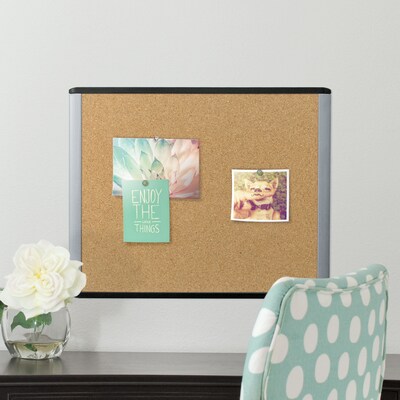 U Brands MOD Cork Bulletin Board, Black and Gray Frame, 20" x 16" (390U00-01)