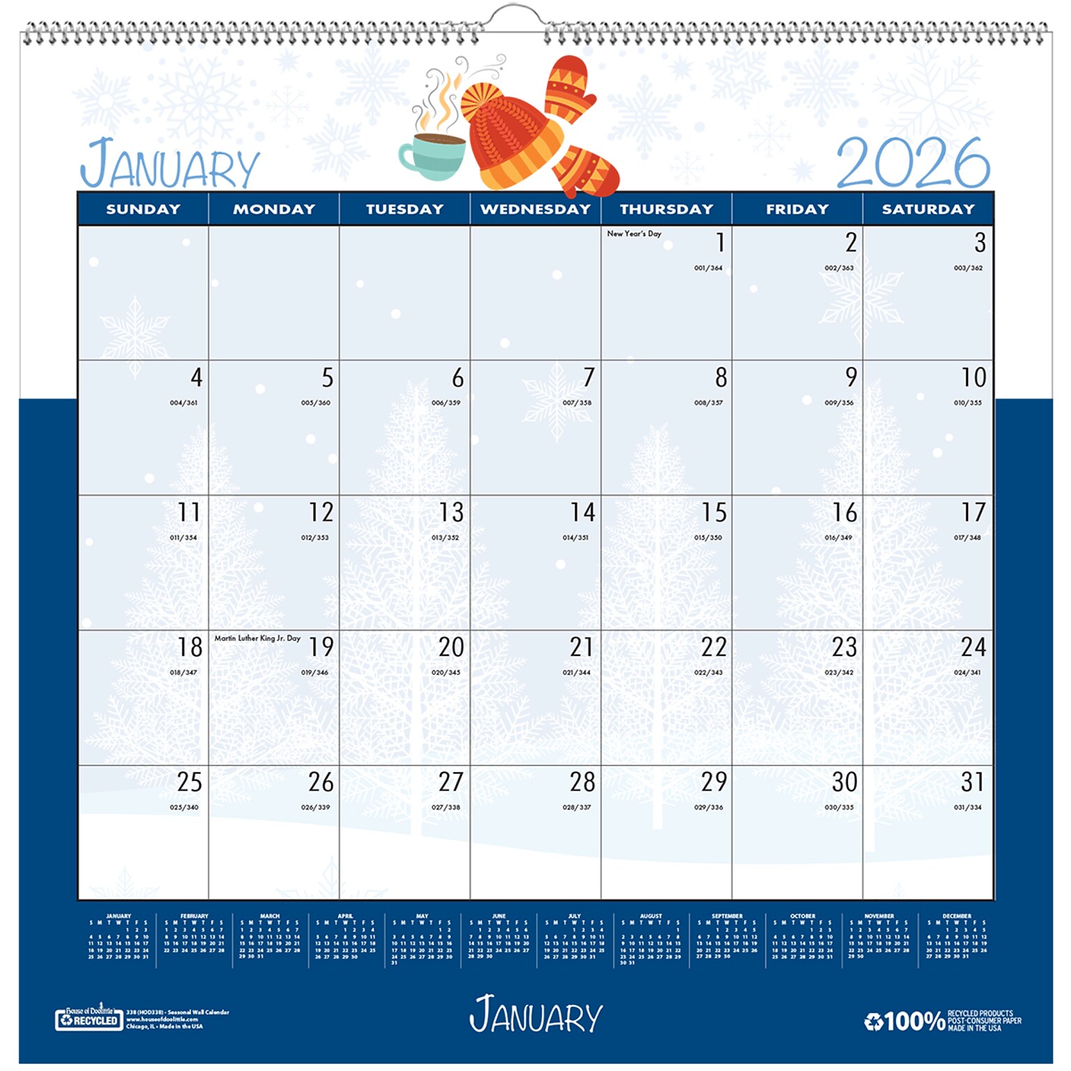 2026 House of Doolittle Seasonal Holidays 12 x 12 Monthly Wall Calendar (338-26)