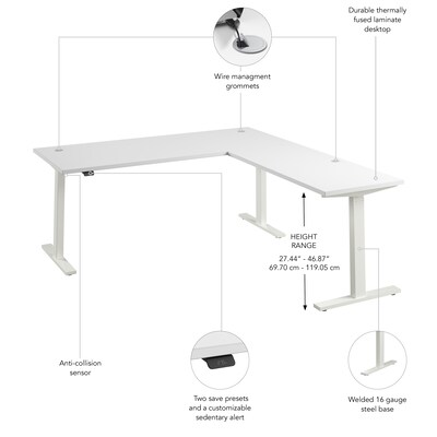 Bush Business Furniture Move 60 Series 72"W L Shaped Adjustable Standing Desk, White (M6SL7278WHWK)