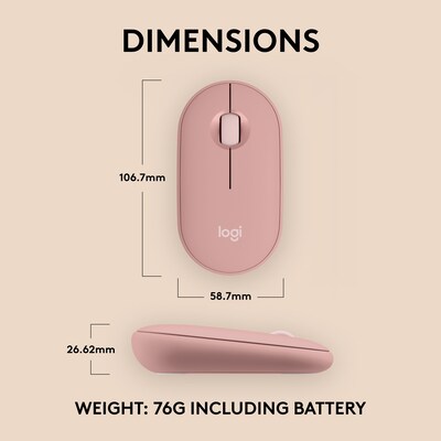 Logitech Pebble 2 M350s Wireless Ambidextrous Optical Mouse, Tonal Rose (910-007023)