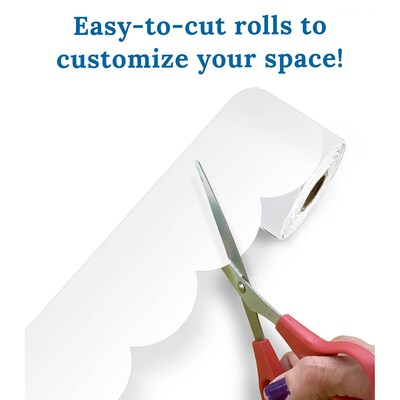 Carson Dellosa Education Rolled Scalloped Bulletin Board Borders, 3" x 65', White, 3/Bundle (CD-108514-3)