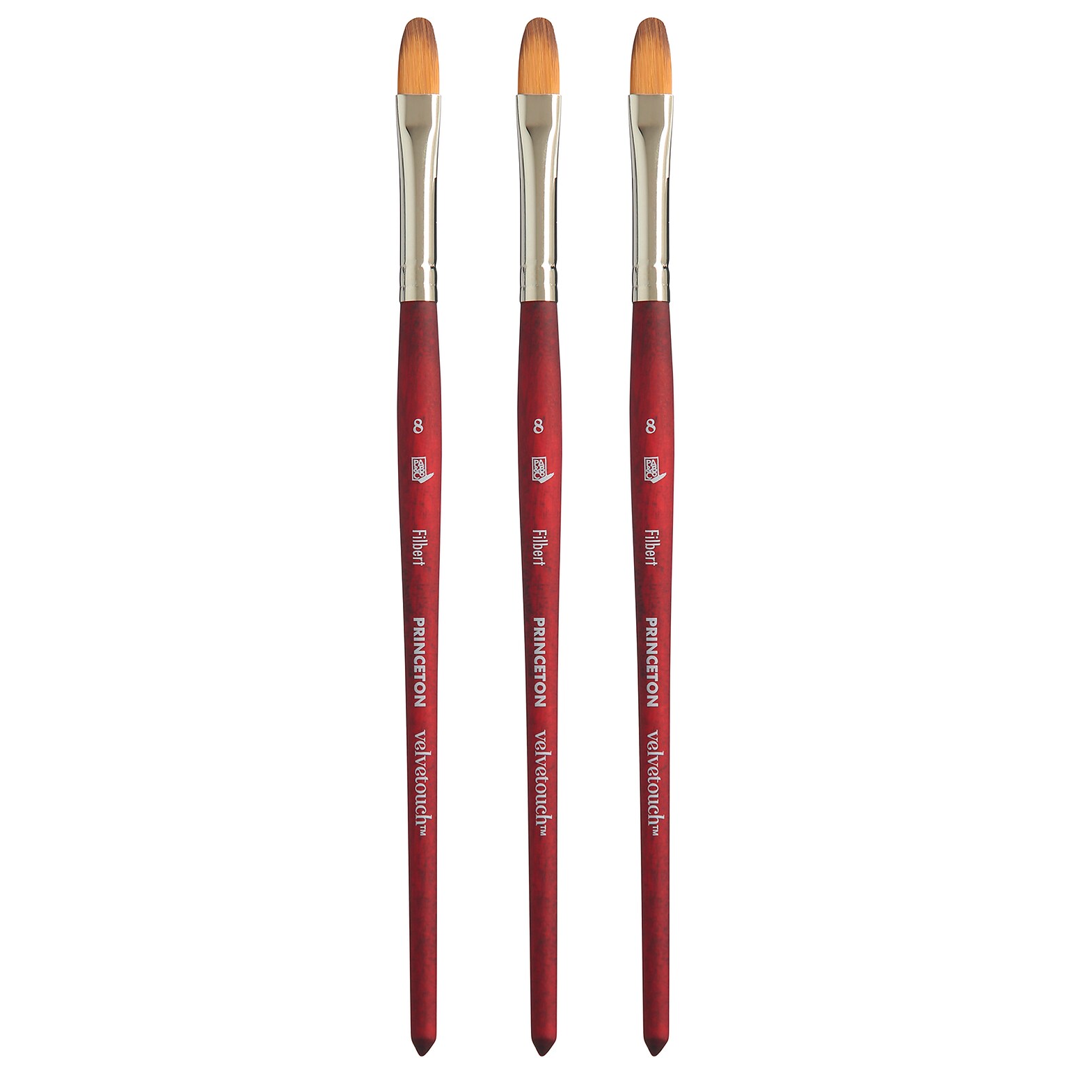 Princeton Velvetouch Short Handle Mixed Media Synthetic Filbert Brush, 3/Pack (PBXP3950FB8-3)