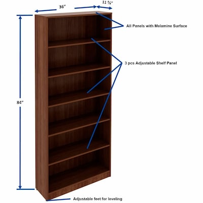 Lorell 84" 6-Shelf Bookcase with Adjustable-Shelves, Walnut Laminate (LLR99752)