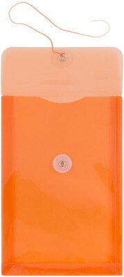 JAM Paper Premium Plastic Filing Envelope with Button & String Closure, Bright Orange, 3/Pack (472B1ORX3)